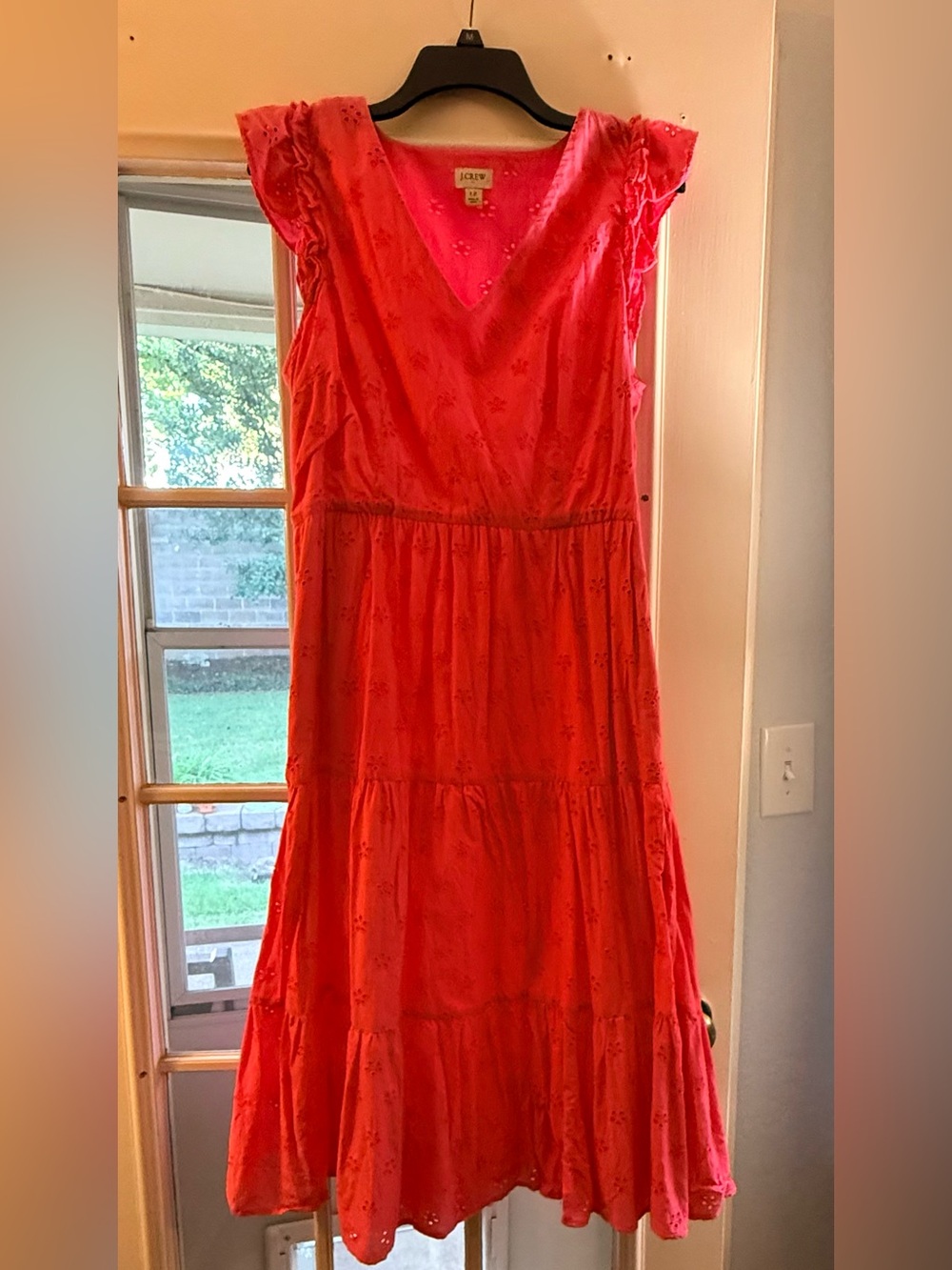 J. Crew Women’s Pink Tiered V-Neck Eyelet Sundress Size 12 (MM21)